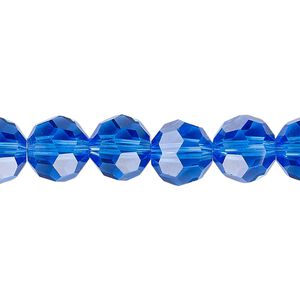 Bead 1pk 32 facets transparent medium blue, Celestial Crystal&reg; 10mm round 15.5-16 inch