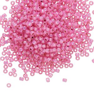 Seed bead, TOHO BEADS&reg;, glass, pkg/50g, #11 round, translucent silver-lined milky hot pink (TR-11-2107).
