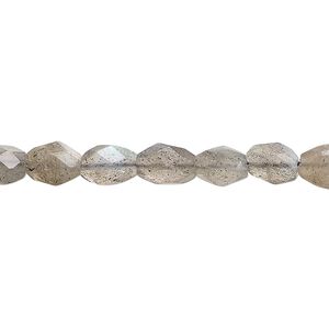 Labradorite 1pkg1, hand-cut faceted puffed oval bead natural 14 inch 6x4mm-8x6mm