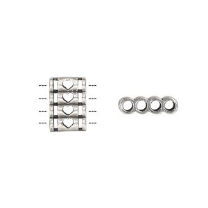 Spacer, antique silver-plated brass, 12.5x8.5mm double-sided 4-strand quadruple round tube with heart cutout design, fits up to 2mm bead. Sold individually.