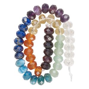 Multi-gemstone 1pkg1, faceted rondelle bead 8 inch 6x4mm