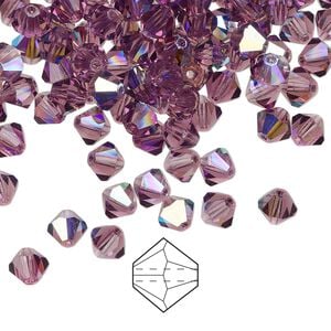Bead 144pk amethyst AB, Preciosa Czech crystal 5mm bicone