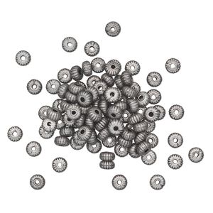 Bead 1pkg100 silver-plated, 4.5x2.5mm corrugated rondelle, brass antique