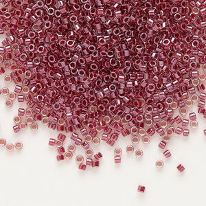 Seed bead, Delica&reg;, glass, pkg/50g, #11 round, translucent cranberry-lined luster crystal clear (DB-0924).