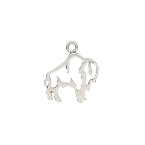 Charm, sterling silver, 16.5x14mm open bison. Sold individually.