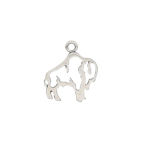 Charm, sterling silver, 16.5x14mm open bison. Sold individually. image number 0