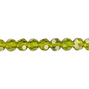 Bead 1pk 32 facets transparent peridot green, Celestial Crystal&reg; 6mm round 15.5-16 inch