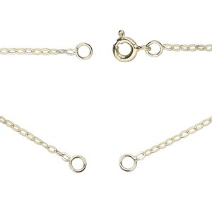 Chain 1pkg1 sterling silver "vermeil" cable, 1.1mm flat necklace component / 3.5mm jump ring / springring clasp, 16.75 inch