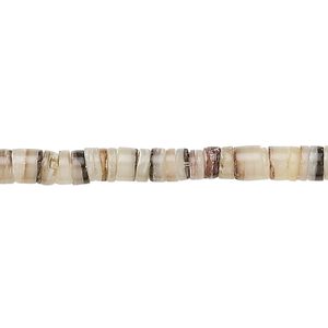 Bead, common hammer oyster shell (natural), 4-5mm hand-cut heishi, Mohs hardness 3-1/2. Sold per 24-inch strand.