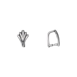 Bail, ice-pick, antiqued sterling silver, 10x6mm single-sided shell, 6mm grip length. Sold per pkg of 2.