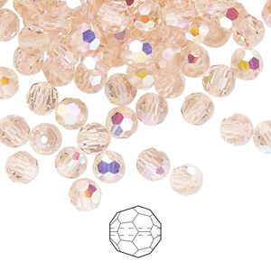 Bead 24pk light rose AB, Preciosa Czech crystal 5mm round
