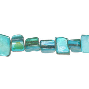 Mother-of-pearl shell 1pkg1, triangle tube bead 14 inch bright teal 7x6mm-14x9mm