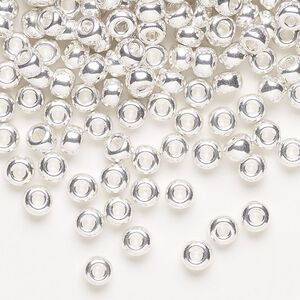 Seed bead, Miyuki, glass, pkg/250g, #6 rocaille, opaque silver-plated, (RR-961).