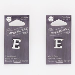Bead 1pkg2 silver-finished "pewter", 13x10mm letter E