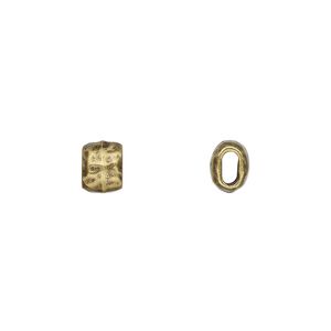 Bead, TierraCast&reg;, antique brass-plated pewter (tin-based alloy), 7x5.5mm flattened hammered barrel. Sold per pkg of 4.