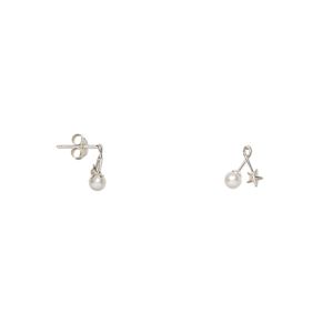 Earring, sterling silver and acrylic pearl, white, 10x6.5mm with star and post. Sold per pair.