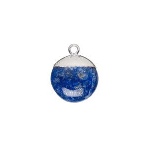 Drop 1pkg1, electroplated sterling silver and lapis lazuli (natural), 12mm hand-cut puffed flat round
