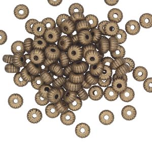 Bead 1pkg100 gold-plated, 4.5x2.5mm corrugated rondelle, brass antique