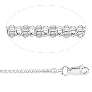 Chain 1pkg1 sterling silver popcorn, 1.8mm / lobster claw clasp, 18 inch