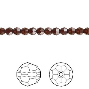 Bead 12pk smoked amber, Crystal Passions&reg; 4mm round 5000