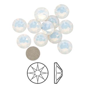 Flat back 12pk white opal foil back, Crystal Passions&reg; 7.07-7.27mm rose round SS34 2088