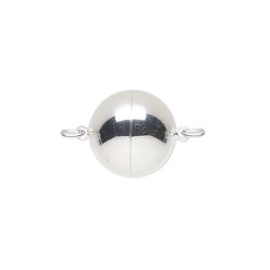 Clasp magnetic 1pkg1 silver-plated, 14mm round, copper 1-strand