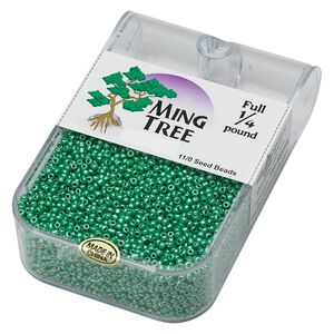 Seed bead, Ming Tree&trade;, glass, pkg/1/4 pound, #11 round, opaque luster green.