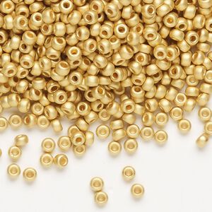 Seed bead, Miyuki, glass, pkg/250g, #8 rocaille, opaque 24Kt gold-plated matte (RR-191F).