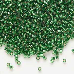 Seed bead, Delica&reg;, glass, pkg/7.5g, #10 round, transparent silver-lined green (DBM-0046).