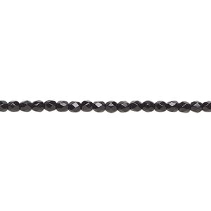 Bead, Czech fire-polished glass, opaque jet, 2.4-2.6mm faceted round. Sold per 8-inch strand, approximately 80 beads.