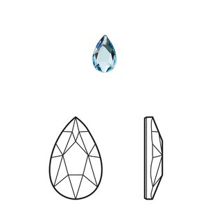 Flat back 6pk aquamarine foil back, Crystal Passions&reg; 8x5mm pear 2303