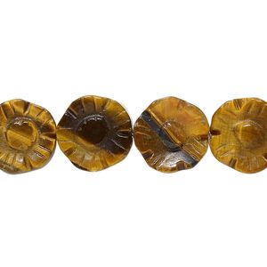 Tigereye 1pkg1, hand-cut carved flower bead natural 15.5-16 inch 12mm
