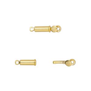 Clasp tab 1pkg100, 7x3mm tube, gold-finished brass 1-strand