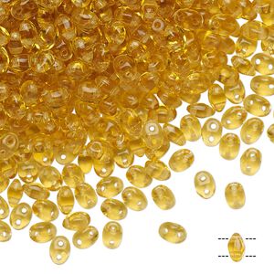 Bead, Preciosa Twin&trade;, Pressed Twin, Czech pressed glass, honey, 5x2.5mm oval with 2 holes. Sold per 10-gram pkg.