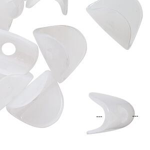 Bead, vintage German acrylic, white, 18x12mm folded flat oval. Sold per pkg of 24.