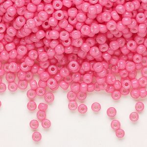 Seed bead, Miyuki, glass, pkg/250g, #8 rocaille, opaque outside dyed carnation pink, (RR-1371).
