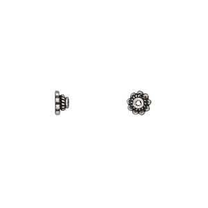 Bead cap, antiqued sterling silver, 4x2.5mm rondelle, fits 4-5mm bead. Sold per pkg of 6.