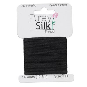 Thread, Purely Silk&trade;, black, size FFF. Sold per 14-yard card.