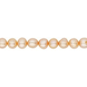 Pearl, cultured freshwater pearl (dyed), pkg/15-1/2 to 16 inches, 5-6mm potato, C grade, electro-dyed apricot.