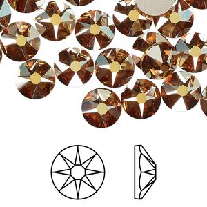 Flat back 12pk crystal metallic sunshine foil back, Crystal Passions&reg; 8.412-8.672mm rose round SS40 2088