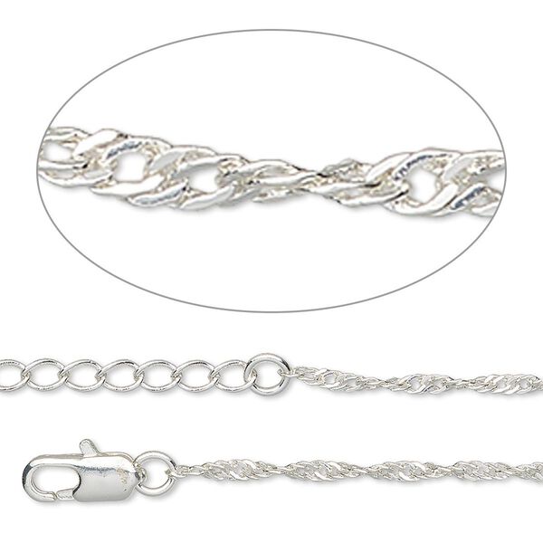 Chain 1pkg2 silver-plated Singapore, 2mm / lobster claw clasp, brass 7.5 inch image number 0