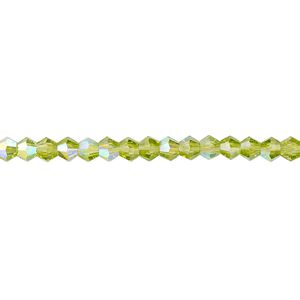 Bead 1pk transparent peridot green AB, Celestial Crystal&reg; 4mm bicone 15.5-16 inch