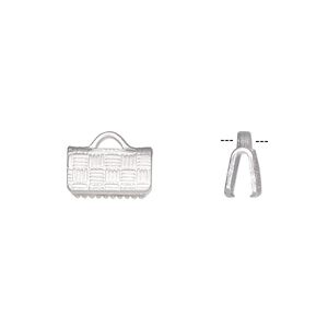 Ribbon crimp end 1pkg10 silver-plated, 10x6mm textured rectangle, brass