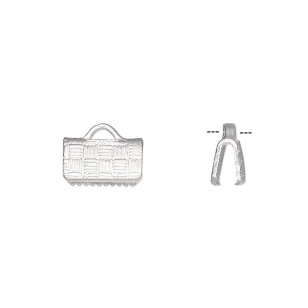 Ribbon crimp end 1pkg10 silver-plated, 10x6mm textured rectangle, brass image number 0
