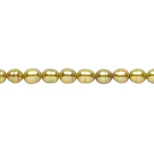 Pearl 1pkg1 cultured freshwater, 4-5mm rice C grade, 15 inch dyed golden olive