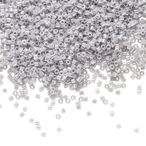 Seed bead, Delica&reg;, glass, pkg/250g, #15 round, opaque luster ghost grey (DBS-1570).