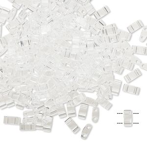 Seed bead, TILA&reg;, glass, pkg/40g, 5x2.3mm half tila rectangle, transparent crystal clear, (HTL-131).