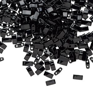 Seed bead, TILA&reg;, glass, pkg/10g, 5x2.3mm half tila rectangle, opaque black, (HTL-401).