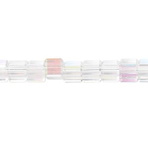 Bead, 18-facet crystal 1pkg1, clear AB, 6mm faceted cube, 15-1/2" to 16" strand.
