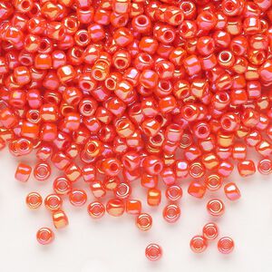 Seed bead, Dyna-Mites&trade;, glass, opaque rainbow orange, #8 round. Sold per 40-gram pkg.